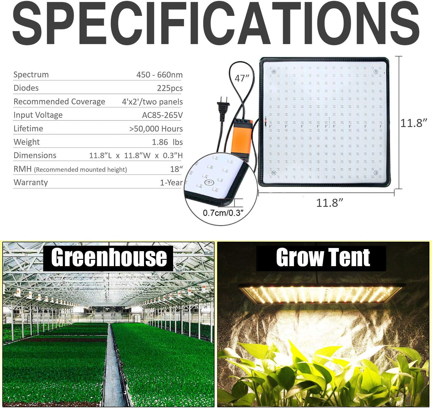 SEAMETAL 2-Pack LED Grow Lights Full Spectrum, 45W Plant Growing Lamp with Red Spectrum for Indoor Cultivation, Greenhouse, Seedling, Hydroponics, Horticultural: Home Improvement