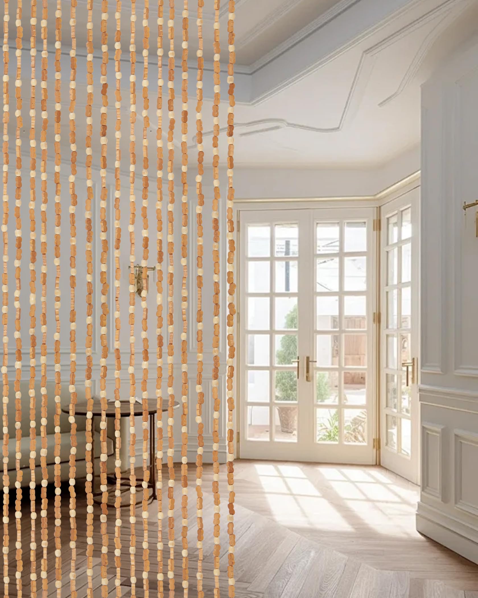 Ezcasch 90x200cm Bamboo Beaded Door Curtain - 45 Strands Bead Curtain For Doorway- Retro Handmade Natural Wood Curtain Fly Screens For Doors
