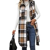 ZILIN Long Flannel Plaid Vest for Women Button Down Sleeveless Shacket Shirt Jacket with Pockets