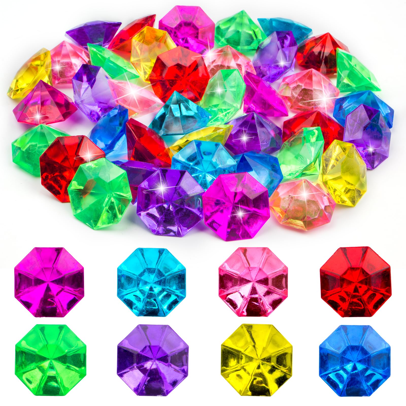 Photo 1 of Prehalpty 60PCS Acrylic Gems Diving Gems for Pool, Pirate Treasure and Pool Jewels Diving Toys, Gemstones for Kids, Party Favors, Vase Fillers