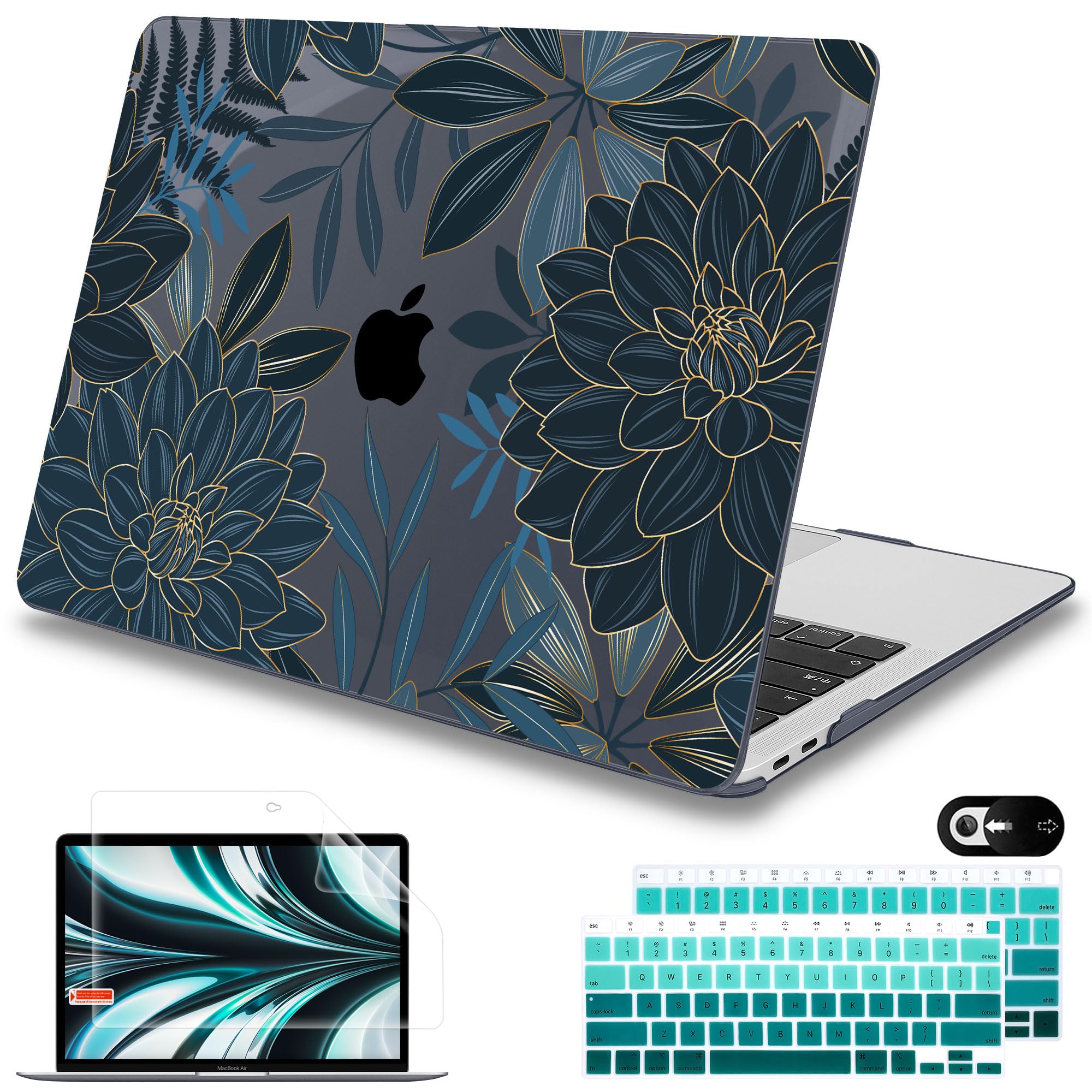 Photo 1 of Mektron Case for MacBook Air 13 inch M1 A2337 A2179 A1932,Hard Cover 2018-2021 Air 13-inch with Touch ID, Exclusively Designed Protective Shell with Keyboard Skin+Screen Protector,Dahlia Flower C035