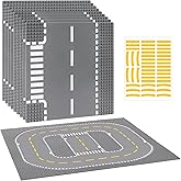 Pokiiulk 9 Pack Road Base Pates for Building, Compatible with Lego Classic Bricks, 10” x 10” Baseplates Fits for Lego Roads, Road Base Plates for City Sets (Attached DIY Stickers)