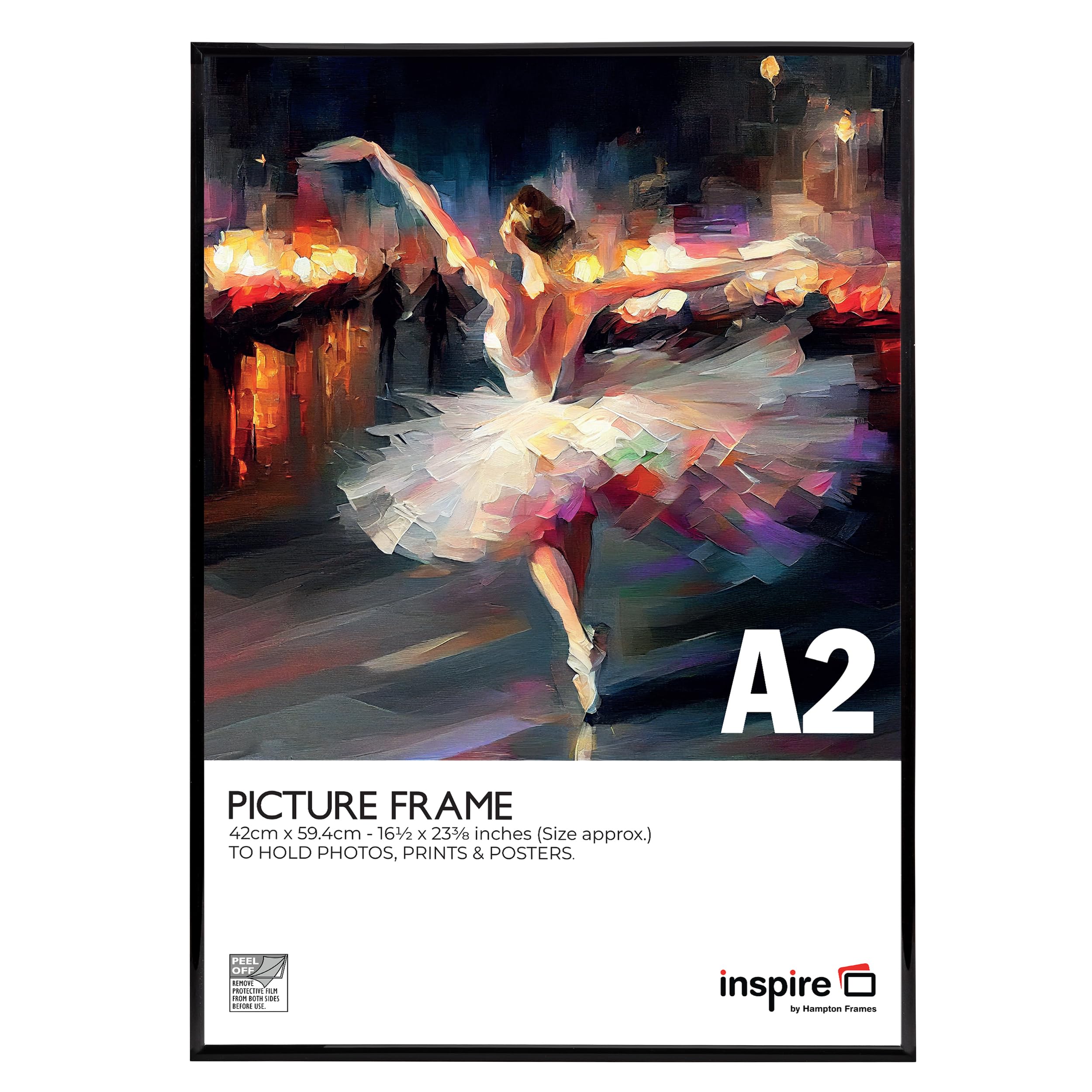 inspire by Hampton Frames BACKLOADER A2 (42x59cm) Black Poster Frame Acrylic (Non-Glass) Pack of 1