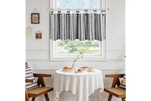 HiSnug Linen Blend Valance Curtains 18 Inches Long, Tab Top Kitchen Curtain Drapes, Striped Blackout Window Valances for Farm