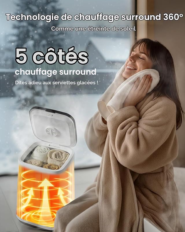 Sèche Serviettes 20 L, Chauffe Serviettes avec Écran LED et Voyant Lumineux en U, Seau Chauffe Serviettes Intelligent avec Minuterie Réglable, pour Couvertures Peignoirs Pyjama, Spa Massage