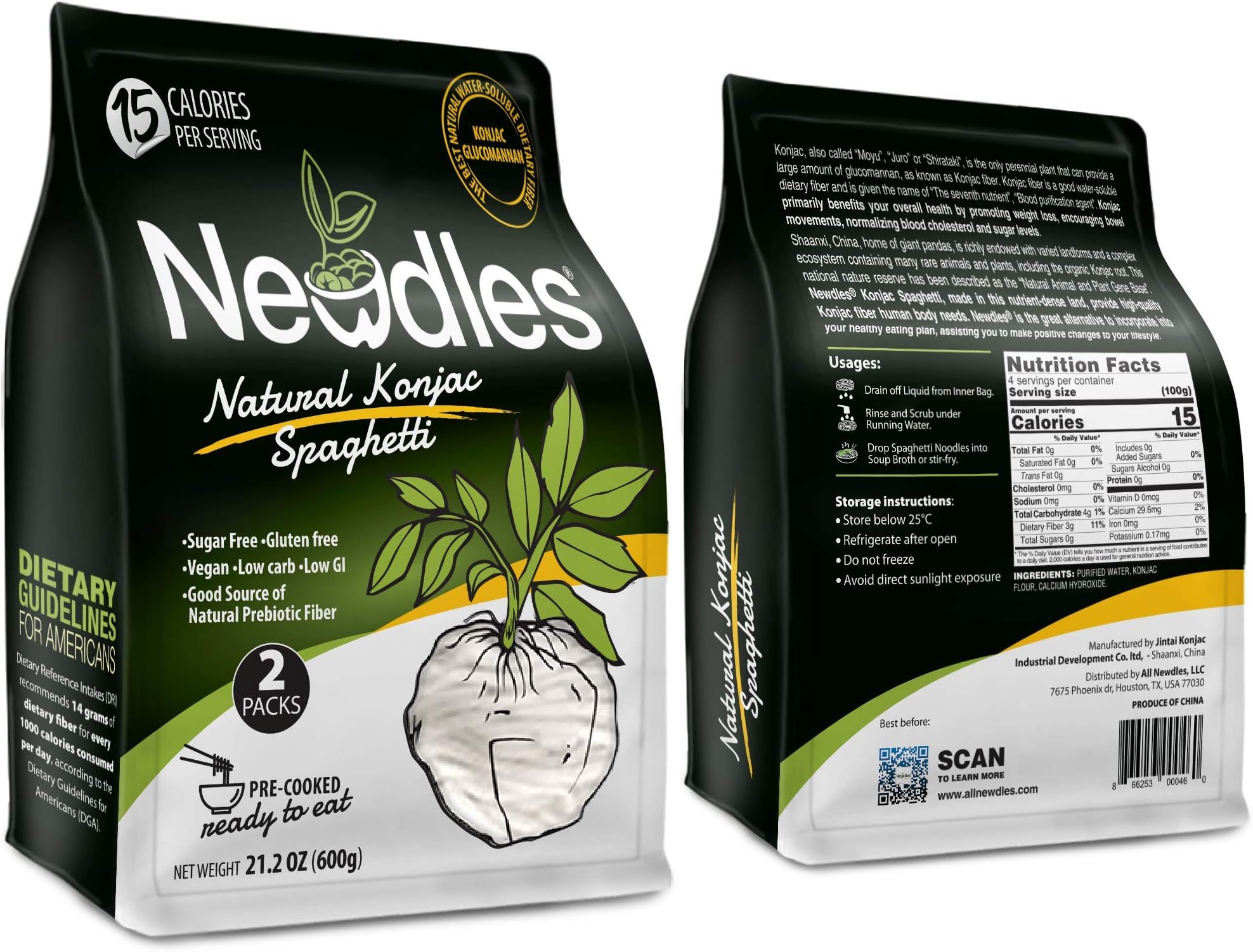 Newdles Konjac/Shirataki Low-Calorie Plain Spaghetti (2 packs) No boiling, Low Carb, Low Calories, High water-soluble dietary fiber, Non-GMO, Gluten-Free, No Sugar, Vegan(1)