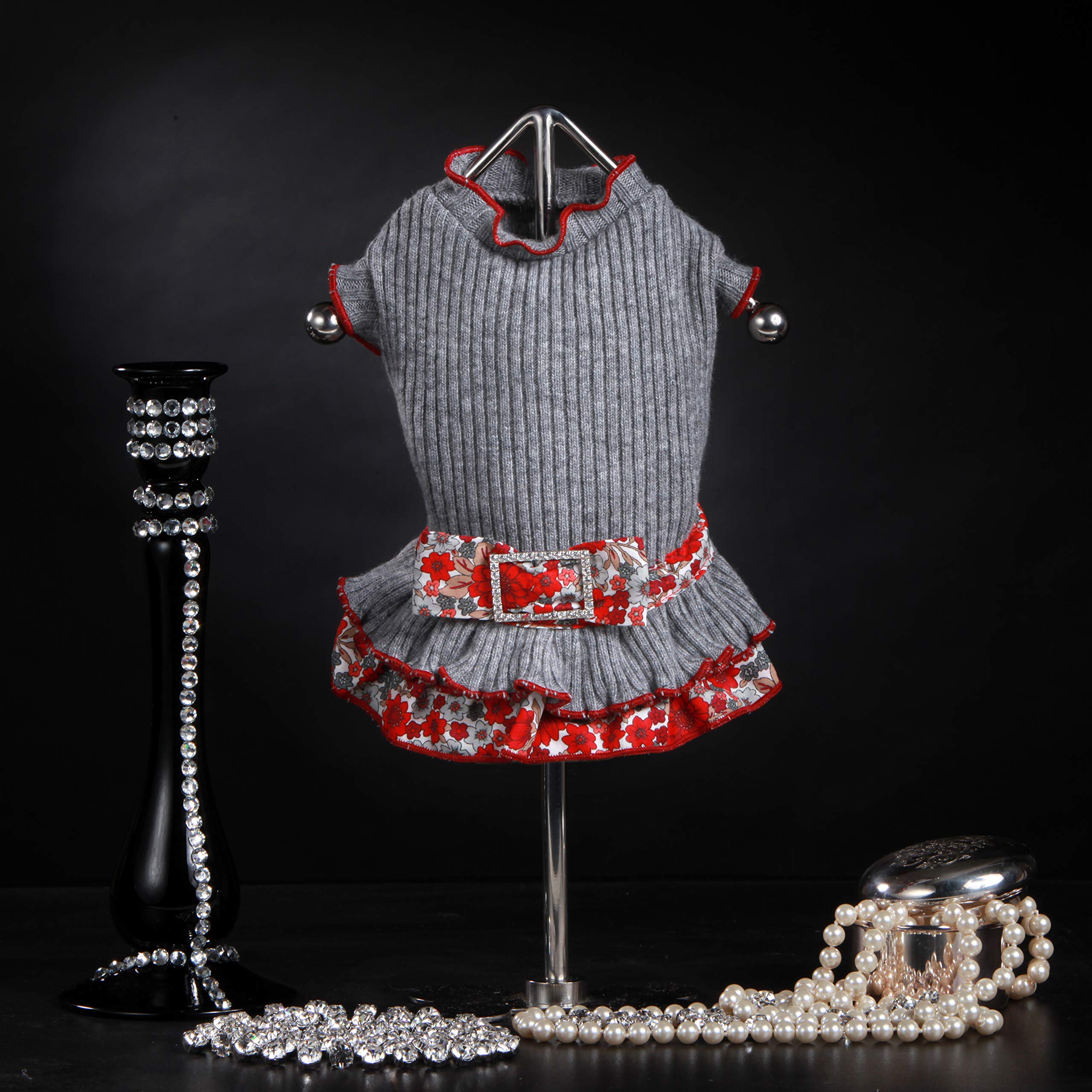 Trilly tutti Brilli Donatella Wool Dress with Floral Frill and Brooch Bow Strass Grey S - 1 Product