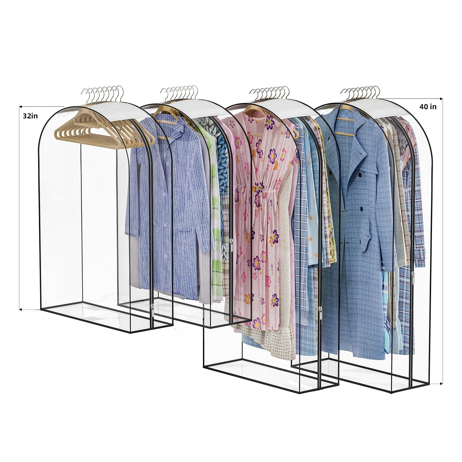 Jollygleam Upgraded Thickened Clear Garment Bags for Hanging Clothes 4 Packs, 10“ Gusseted Clothes Hanging Storage Bags for Closet, Shirts, Coats, Dresses (32 & 40 inch)