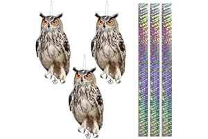 Kungfu Mall 3PCS Hanging Effective Fake Owl Control Device Dual-Side Outdoors Owl with Reflective Tape for Patio Yard Outdoor Front Porch Backyard Windows