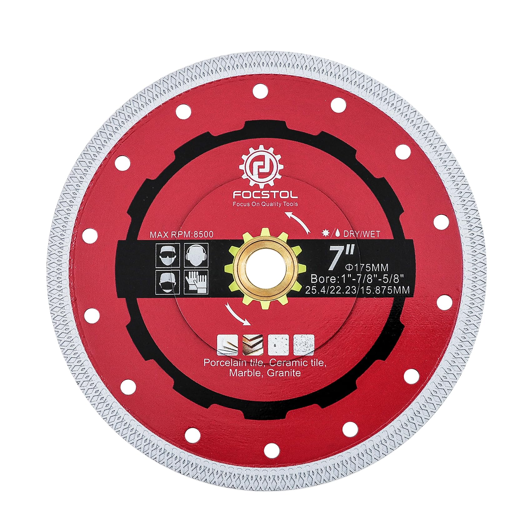 FOCSTOL Diamond Tile Saw Blade - 175mm Cutting Disc for Porcelain Ceramic Tile Marble Granite Quartz Arbor 25.4mm x 22.23mm x 15.875mm
