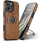 VAUSERDY Magnetic for iPhone 16 Pro Leather Case,Invisible Stand [Compatible with Magsafe] Slim Kickstand Phone Cove (Brown, iPhone 16 Pro-6.3")