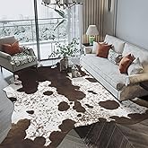 Pettop Luxury Faux Cowhide Rug 4.6x5.2 Feet - Western Cow Print Area Rugs for Living Room, Bedroom, Farmhouse - Premium Western Style Faux Fur Carpet, Non-Slip Animal Hide Throw Rugs (Brown)