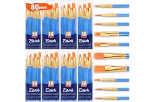 ESRICH Acrylic Paint Brushes Set,8Packs /80 Pcs Nylon Paintbrushes Head, Suitable for Acrylic Oil Watercolor Rock Body Face Nail Art Perfect Suit of Art Painting, Best Gift for Kids Adult Drawing