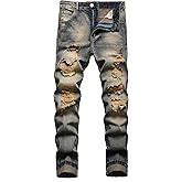 MXCVYCC Men's Ripped Jeans,Slim Fit Distressed Straight Leg Fashion Denim Pants
