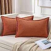 Mecatny Corduroy Fall Throw Pillow Covers 12x20 Set of 2, Neutral Decorative Soft Burnt Orange Boho Lumbar Couch Pillow Covers with Broadside for Sofa Living Room, Rust