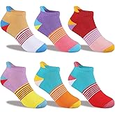 Comfoex Girls Socks For Kids 4-6 6-8 8-10 Years Old Ankle Athletic Cotton Short Socks With Cushioned Sole 6 Pairs