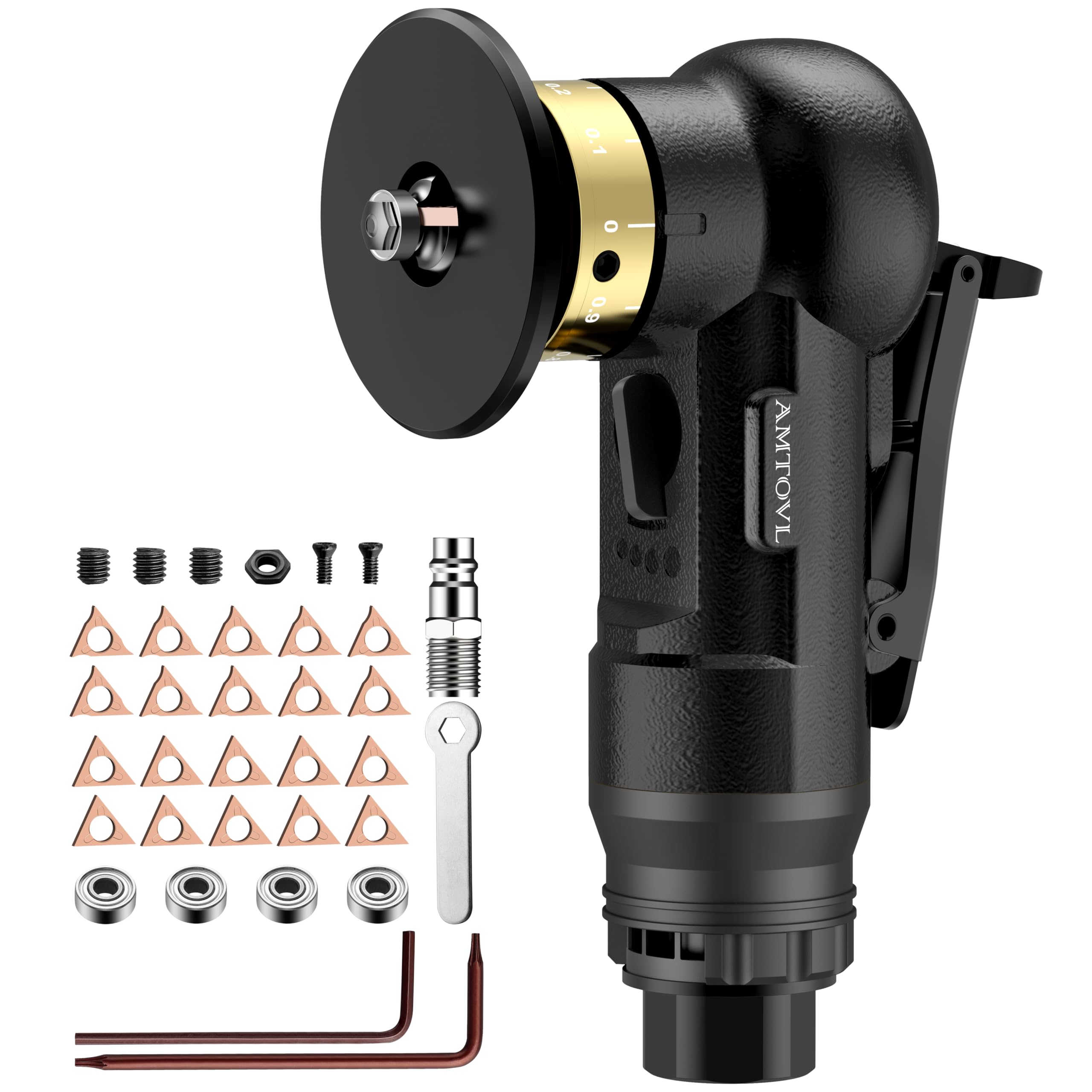 AMTOVL Air Chamfer Tool - Mini Pneumatic Chamfering Machine, 30000 RPM Pneumatic Chamfering Tool, 45 Degree Air Beveling Machine with 1/4 Inch Air Inlet for Metal, Wood (Black)
