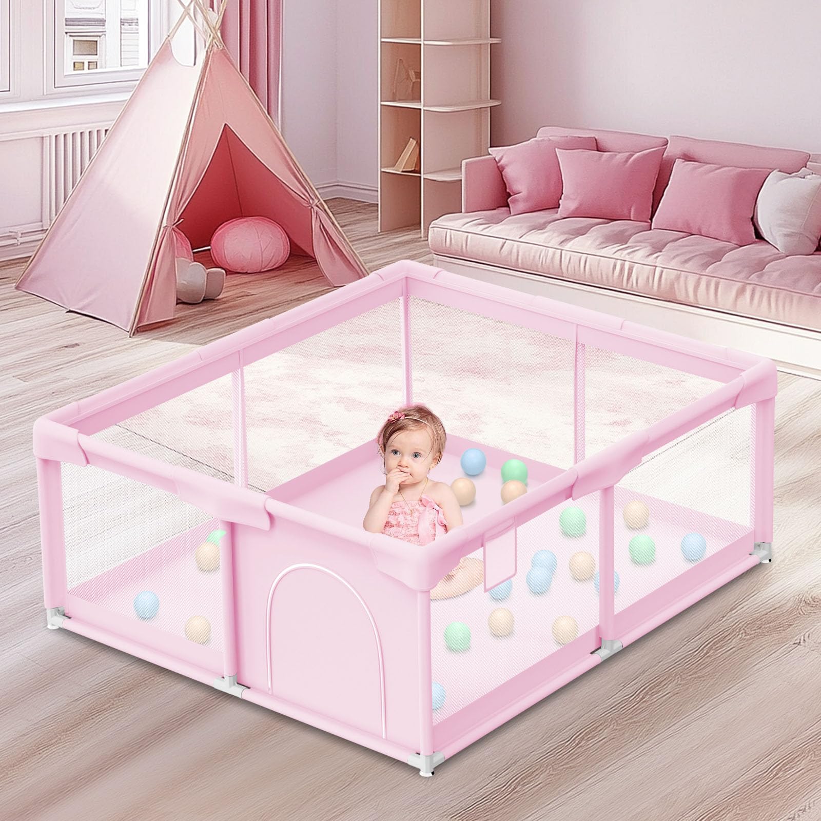 Baby Playpen for Toddler, Playpen for Babies 50" × 50" Baby Fence Playards, Kids Safety Play Pen Area for Indoor & Outdoor (Pink) Image