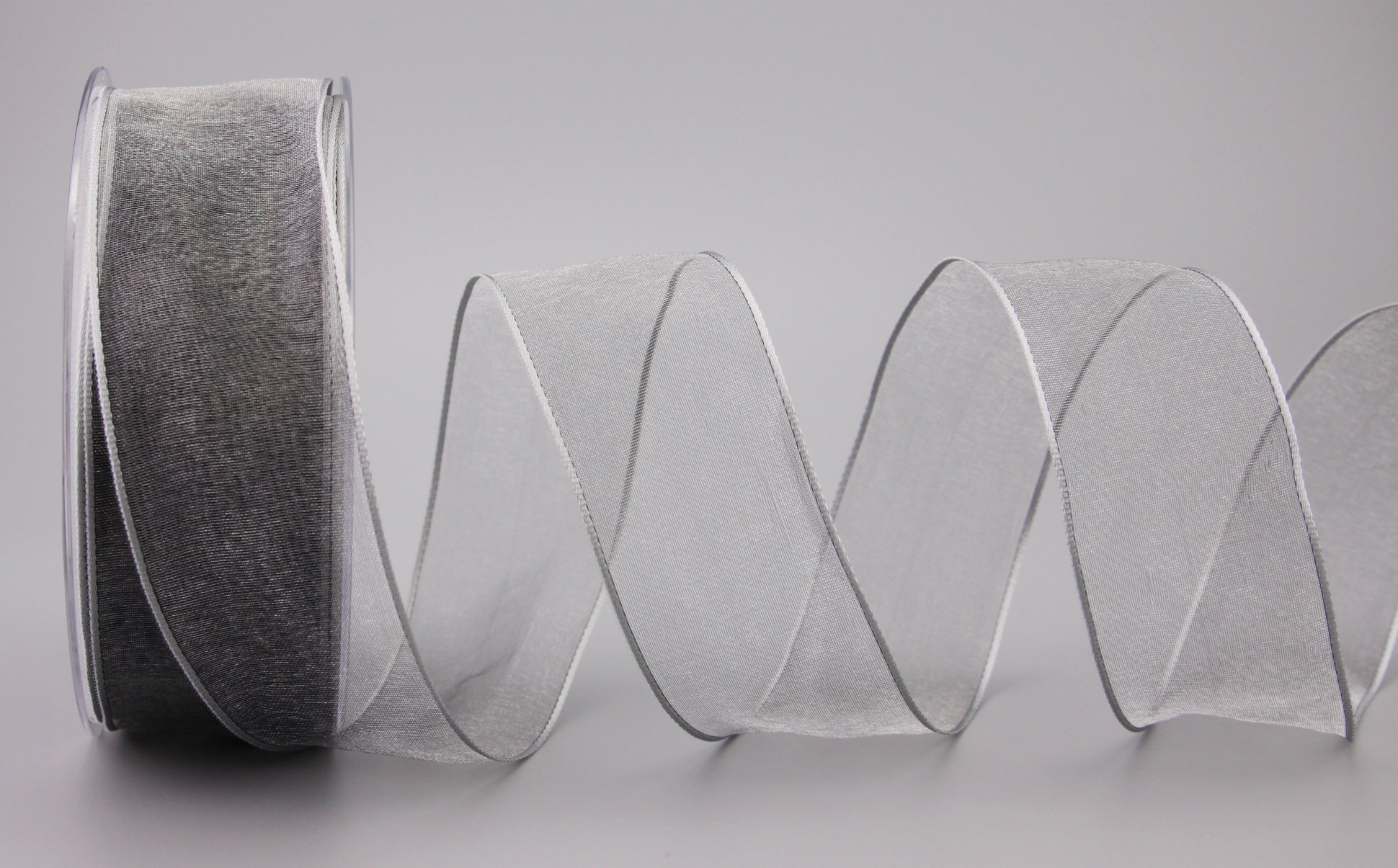 finemark 20 m x 40 mm Decorative Ribbon Chiffon Grey Gift Ribbon Transparent Organza with Stable Edges Premium Quality Wedding Birthday Chiffon Ribbon Plain