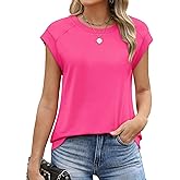 Sampeel Shirts for Women Trendy Summer Short Sleeve Tunic Tops for Women Loose Fit Dressy Hot Pink XL