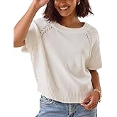 Yeokou Women Knit Crochet Top Short Sleeve Crew Neck Loose Fit Pullover Sweater Summer Fall Fashion Casual Knitted Blouse