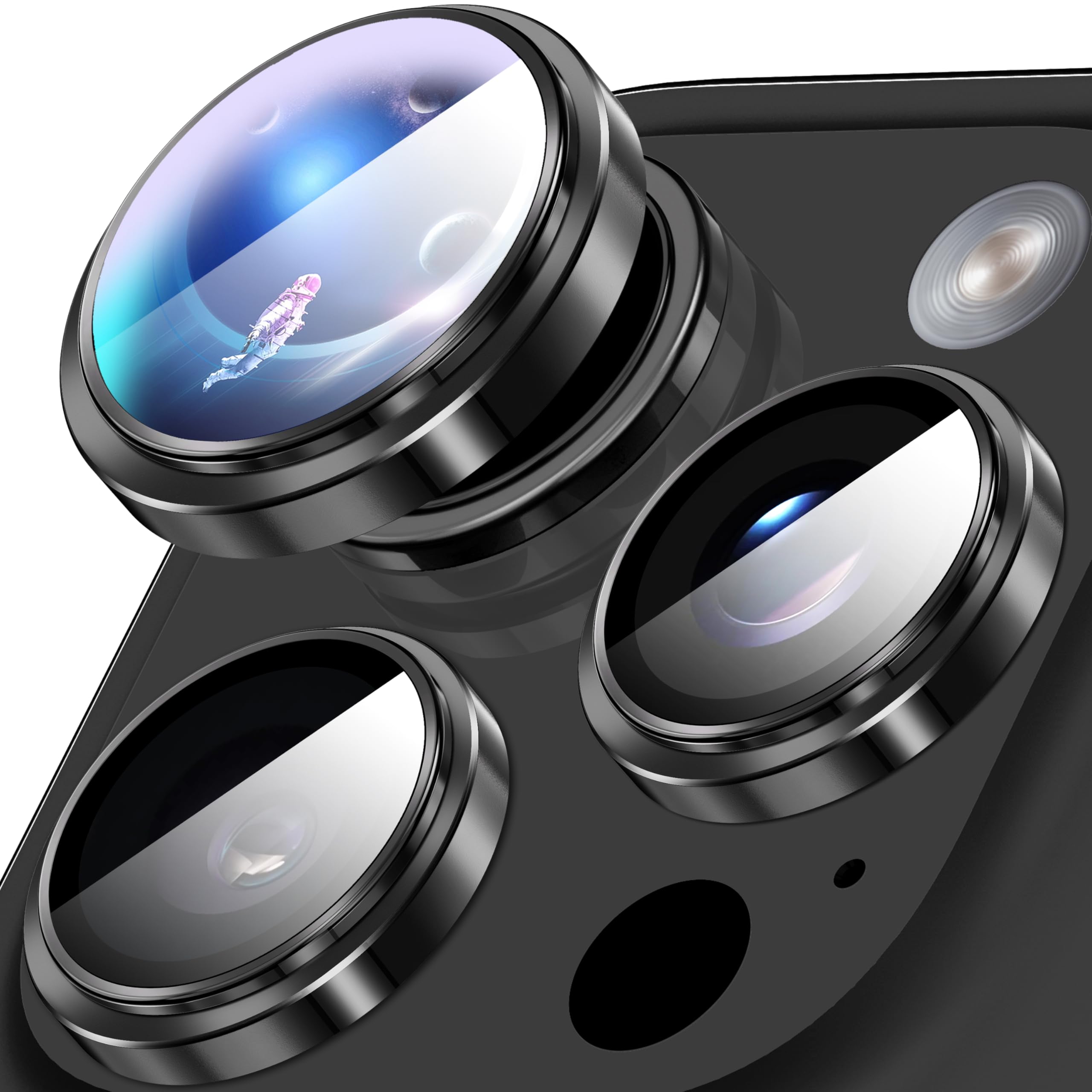 Diruite Camera Protector for iPhone 16 Pro/16 Pro Max Camera Lens Protector,Perfect Fit HD Tempering Glass+Aluminum Rim Camera Lens Cover,Black Titanium