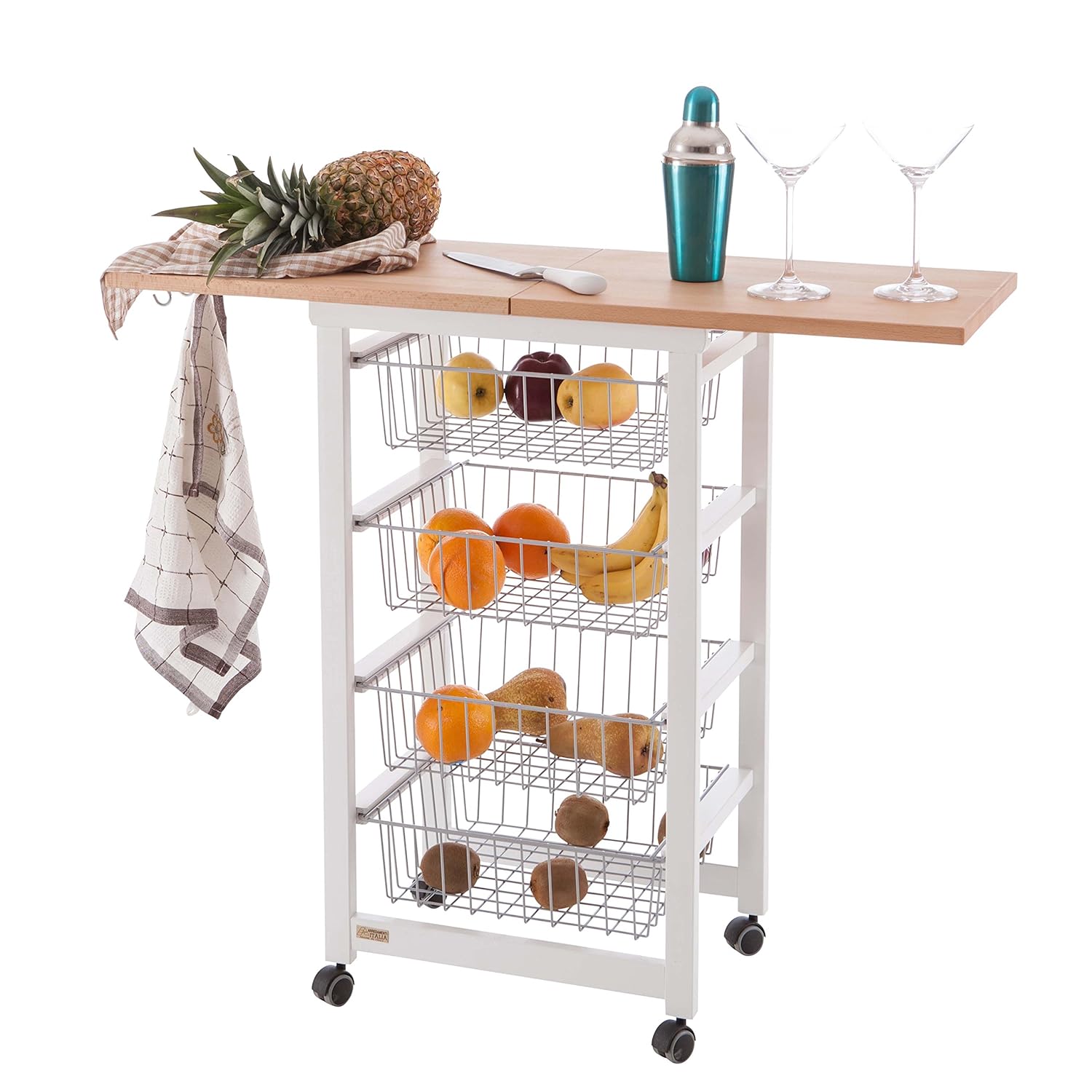 Carrello Cucina In Legno GINGERONE - 4 Cestelli, Finitura Ciliegio | Pronto All'uso - Foto 2