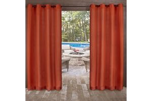 Exclusive Home Delano Heavyweight Textured Indoor/Outdoor Grommet Top Curtain Panel, 54"x84", Mecca Orange, Set of 2