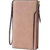 Alldialy RFID 24 Credit Card Holder Wallet, Large Capacity Wristlet Wallet for Women with Zipper (Dark Pink)