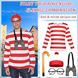 Glirop Wally Costume Outfit Set Adult M Red White Stripe T-Shirt Beanie Glasses view 7