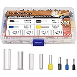 Ruikarhop 390pcs AWG (2 4 6 8 10 12 14 16) Wire Ferrules Kits Crimp Terminal Connector Sleeves
