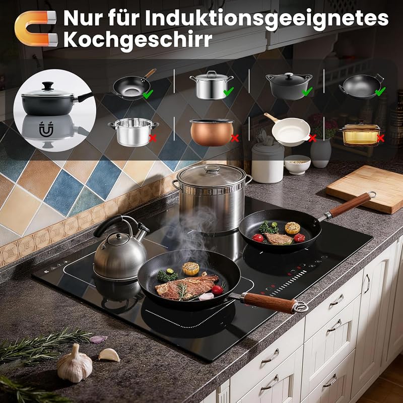 Induktionskochfeld 60 cm, 4 Platten 7200W, Flex Zone, Boost