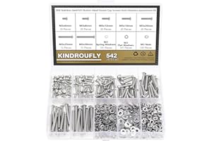 Kindroufly 542 Pieces M3 x 6/8 /12/16 /20/25 /30mm Button Head Socket Cap Screws Nuts Washers Assortment Kit, 304 Stainless Steel, Fully Machine Thread