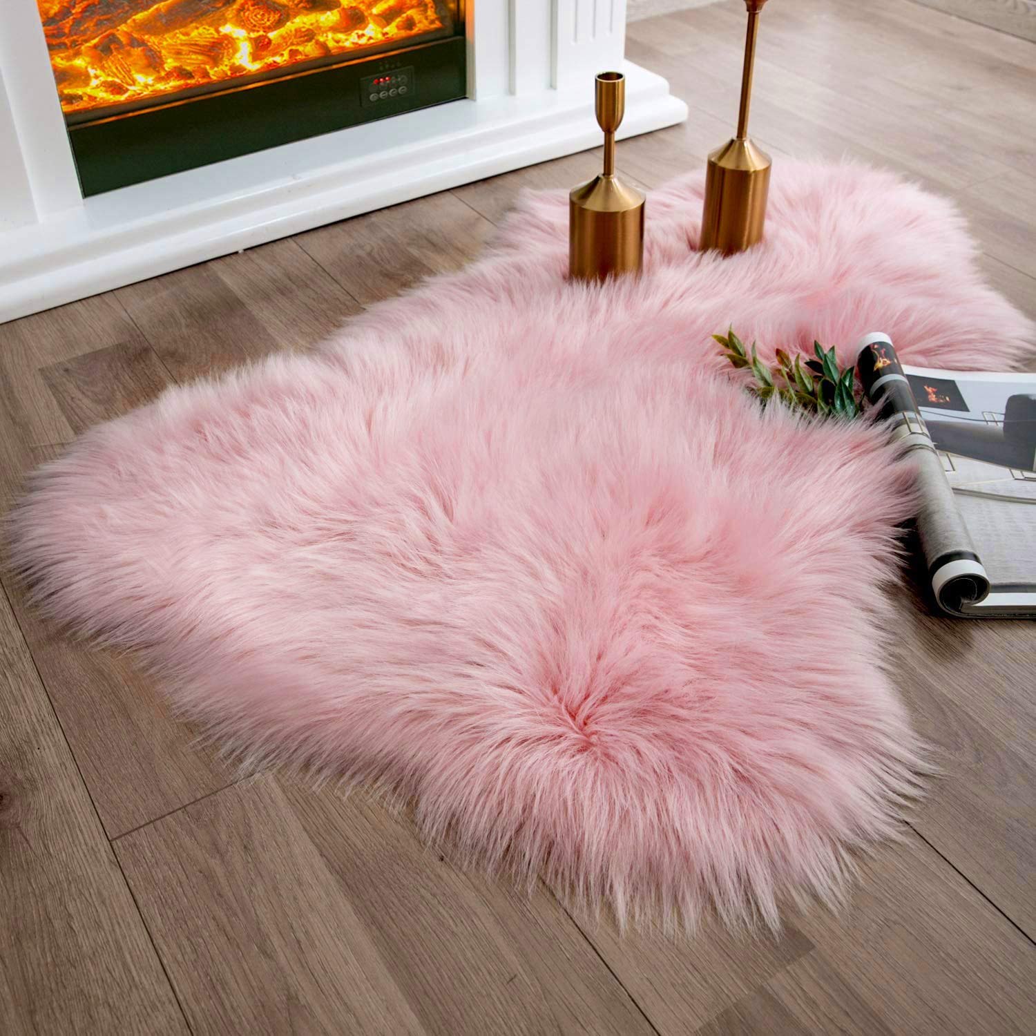 Ashler Faux Fur Area Rug - Fluffy Shaggy Sheepskin 2 x 3 Feet, Pink Fuzzy Machine Washable Shag for Nursery, Bedroom, Kids Room, Living Room Decor