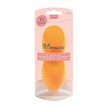 Real Techniques 2 Miracle Complexion Sponges MakeUp Set With Revolutionary Foam Technology You Can Use Damp or Dry for a Smooth Finished Look (Packaging may vary)