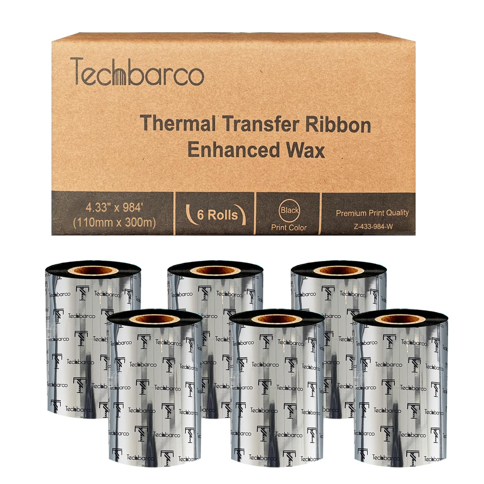 6 Rolls 4.33" x 984'(110mmx300m) Enhanced Wax