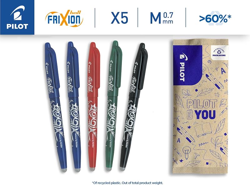 - 5 FriXion Ball - Bolígrafo Borrable Recargable - Multicolor