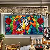 HOMETITUTE Day of The Dead Window Film 39.3x17.7 Inch Halloween Skeleton Couple Stained Glass Window Decal Día de Los Muertos Window Sticker for Glass Door Mexican Sugar Skull Decor
