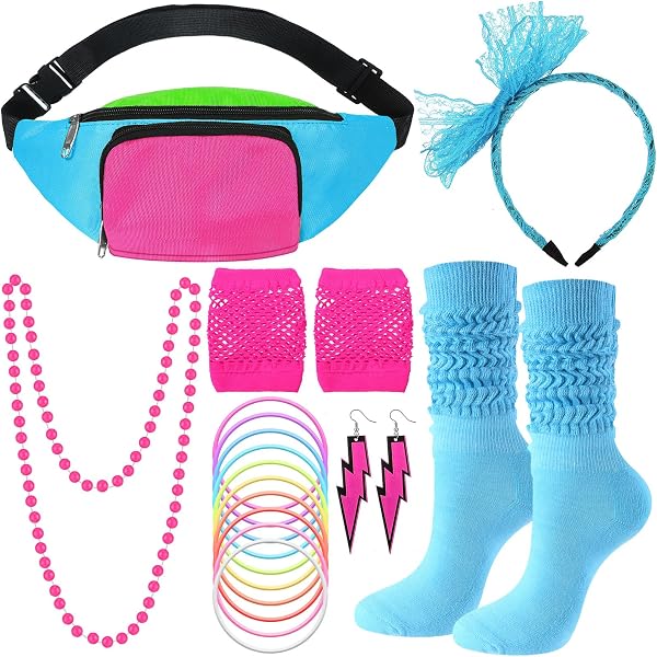 Amazon.com: Blulu 16 Pcs Halloween 80s Accessories for Women  display picture 1