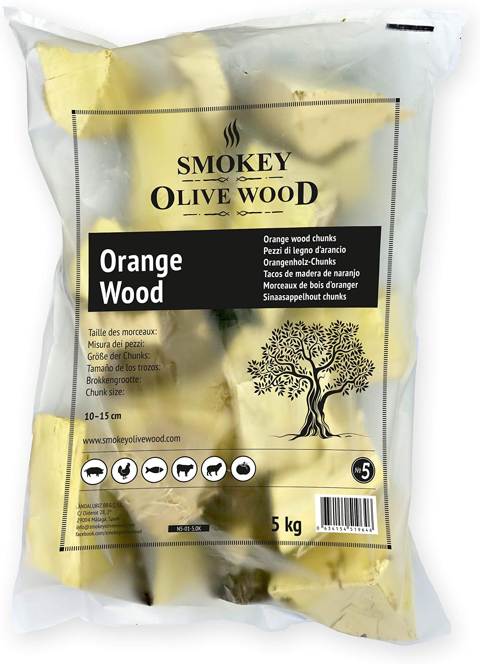 Smokey Olive Wood5Kg Orange Wood for BBQ and smokers, raw chunks 5-10cm, SOW-123