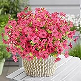 ATTGREAT Artificial Flowers Outdoor Faux Plants UV Resistant Fake Patio Flowers Plastic Greenery Plnats Outside Bulk for Spring Garden Hanging Planter Home Vase Decor, 12 Bundles (Rose Red)