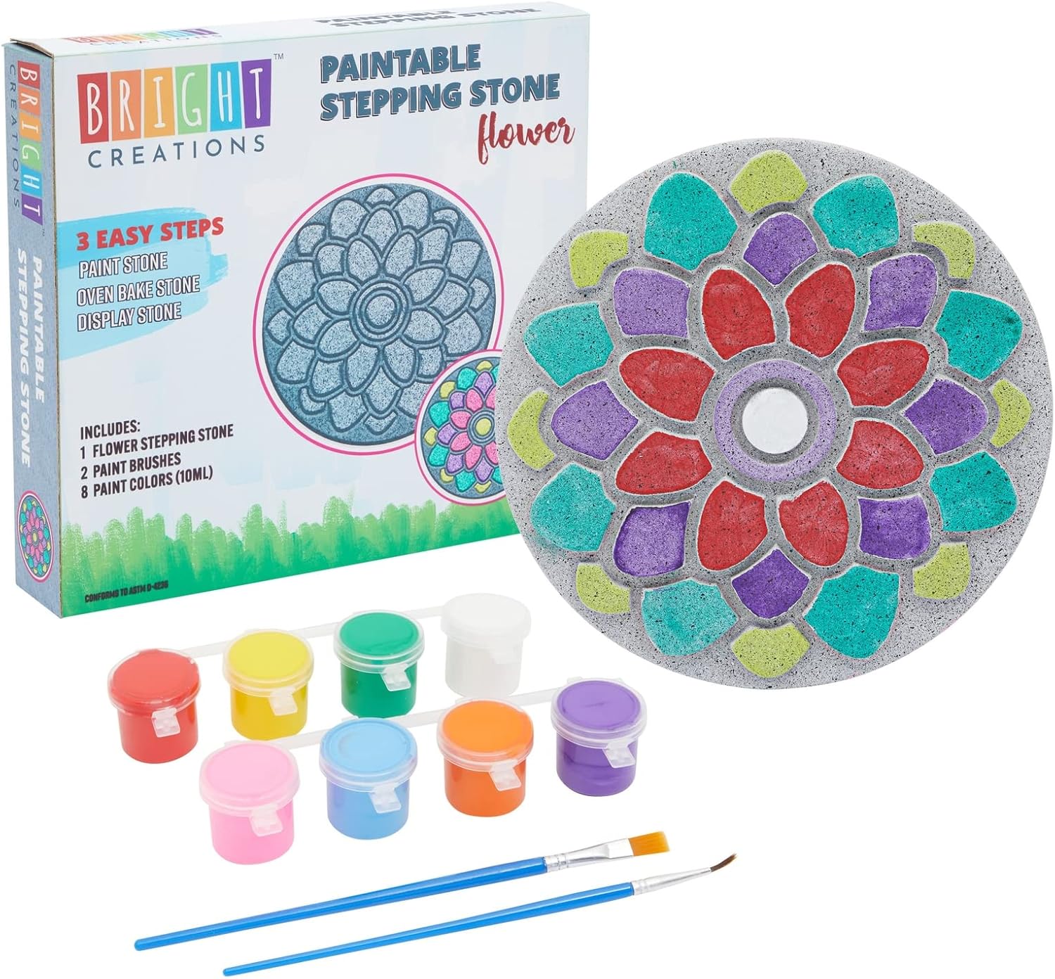 Hardscaping Materials - 11-Piece 10-Inch Paint-Your-Own Flower Stepping Stone Kit with 1 Flower Stone, 8 Paint Pots with 10ml Acrylic Paint Each, and 2 Paint Brushes for Yard Walkway Decorations