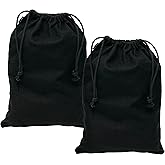 ZENPAC Shoe Bags for Storage, Black Duster Flannel Drawstring Pouch, Washable Breathable Cotton Fabric Cloth for Boots, Travel, Luggage, 12x17, 2 Pack