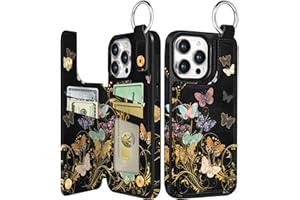 Shorogyt for iPhone 13 Pro Max Wallet Case with Card Holder, Designer Golden Butterfly Pattern Kickstand Magnetic Clasp Back Flip Folio Leather Phone Cases for iPhone 13 Pro Max for Women Men Girls