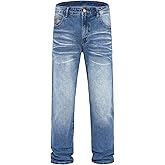 MZNBURAM Men's Stretch Relaxed Fit Straight-Leg Cotton Fashion Comfort Flex Waist Denim Pants Jeans