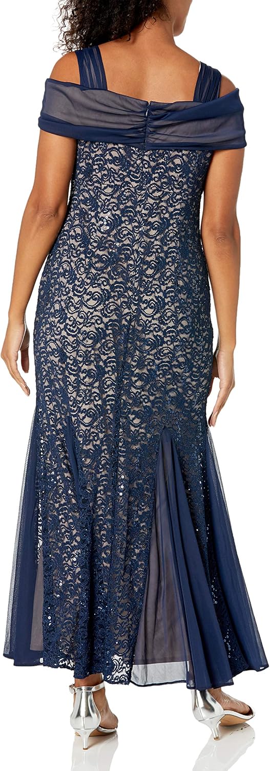 Alex Evenings Women's Long Cold Shoulder Dress (Petite and Regular Sizes): Clothing