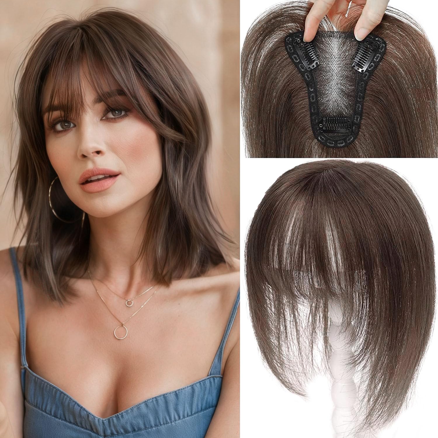 Nexyshe Hair Toppers for Women Real Human Hairtoppers Hair Pieces for Women with Thinning Hair Human Hair Toppers with Bangs Clip in