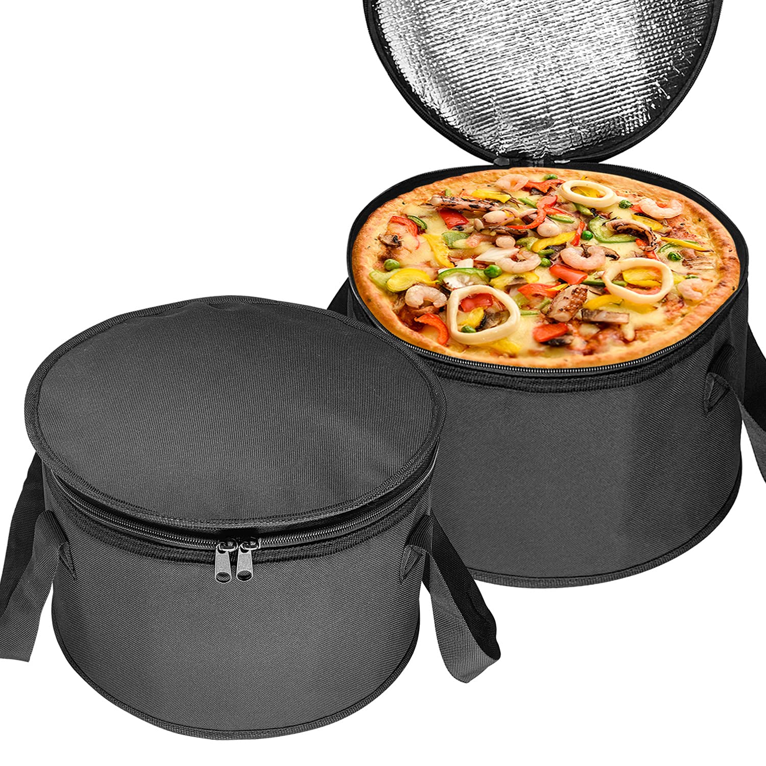 Photo 1 of Yalin 2 Pack 12.5X7.8 Inch Round Lunch Bags, Insulated Thermal Pastry and Pie Carrier, Reusable Cake Cooler and Casserole Carrier Bags for Potluck, Picnics Food Delivery (Black Color)
