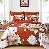 Dobuyly Burnt Orange Comforter Set Queen 7 Piece Bed in a Bag, Floral Printed on Terracotta Comforter Set with Sheets, Soft Microfiber Botanical Fall Bedding Set for All Season
