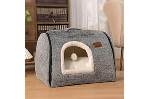 cat beds for Indoor Cats,Soft and Comfortable,Cute cat House,with Removable Washable Cushioned Pillow,Enclosed cat Bed,Kitty 
